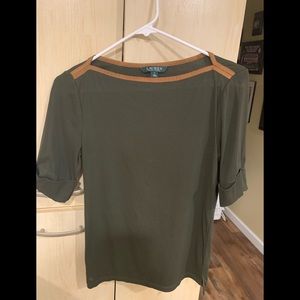 RALPH LAUREN half sleeve top with faux suede trim